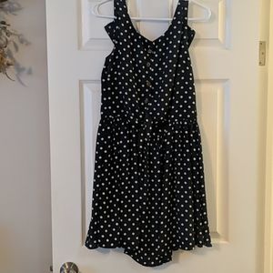 Blue and white polka dot tie front dress